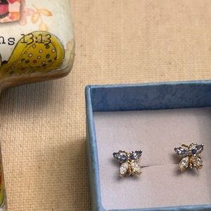 14k solid yellow gold stud butterfly earrings